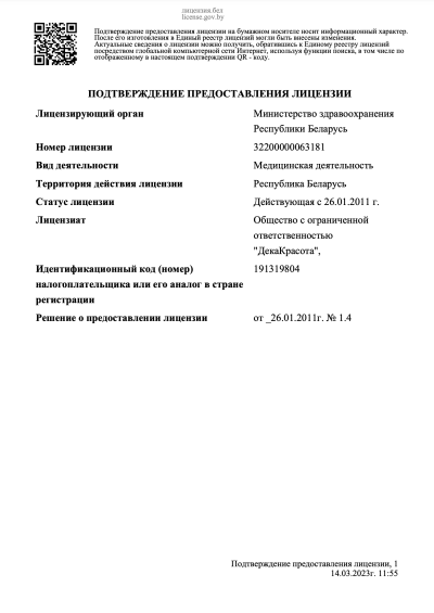 Лицензия на осуществление медицинской деятельности (лист 1)